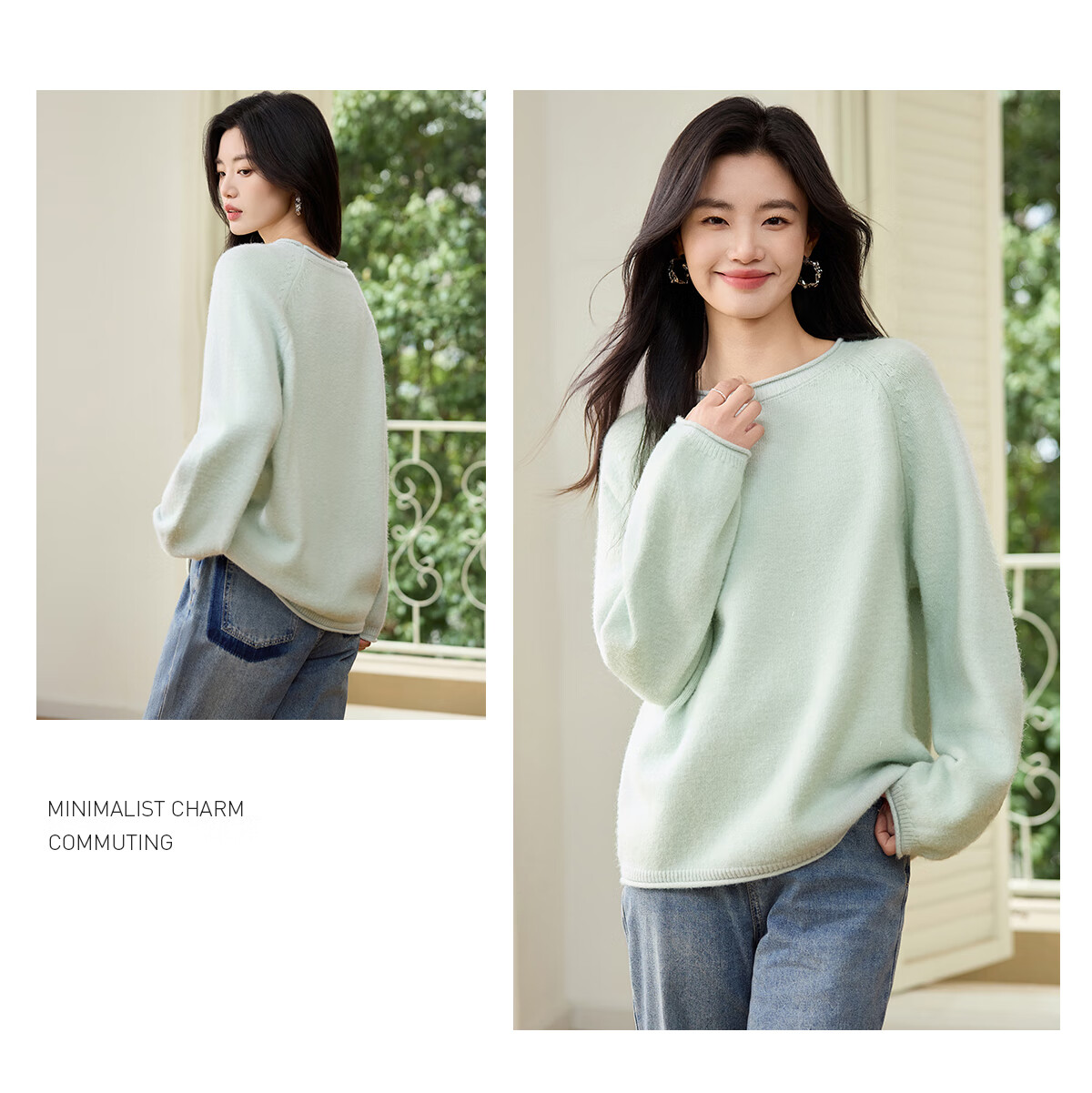 She Enjoy Knitwear Women's Solid Color Rolled Edge Raglan Sleeve Sweater Loose Fit Lantern Sleeve Round Neck Knit Top T51Z018 9