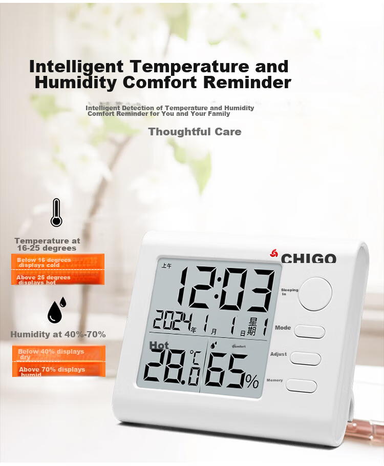 CHIGO Electronic Thermometer And Hygrometer, Indoor Home Use High-Precision Wall-Mounted Memory Function Thermometer And Hygrometer 6