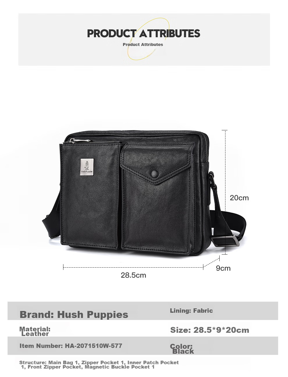 Hush Puppies Shoulder Bag for Men, Genuine Leather Crossbody Bag, Trendy Fashionable Large Capacity Messenger Bag, Business Casual Handbag 7