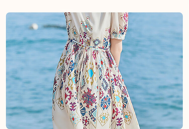 Dme [Romantic French Series] Lightweight, Flowing, Ethereal Atmosphere Non-Positionable Floral Print Mid-Sleeve Women's Dress 5