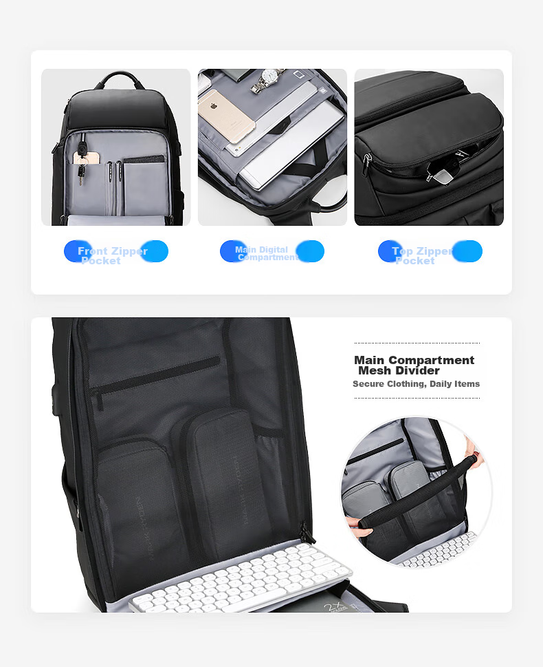 MARK RYDEN Large Capacity Backpack for Men, Laptop Bag, Business Travel Bag, MR7080 Cool Black Enlarged Versio 8
