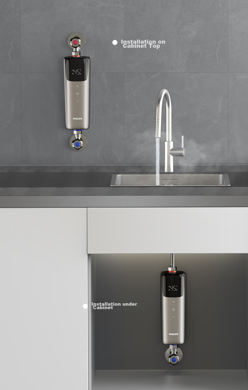 PHILIPS Instant Mini Kitchen Electric Water Heater, 5500W Intelligent Stepless Frequency Conversion, Instant Heating, Mini Vertical Kitchen Hot Water Tank, Subsidy 15%, AWH1065/93 15