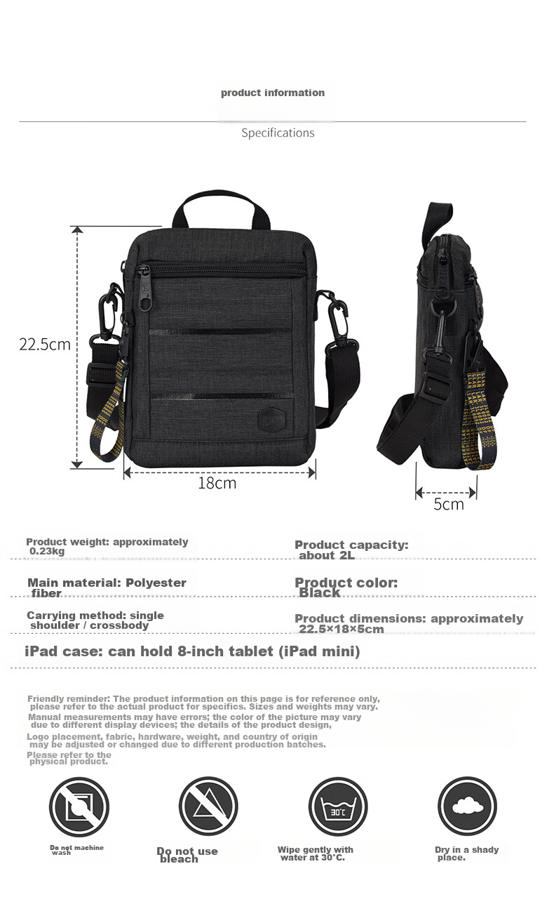 CAT Shoulder Crossbody Bag, Casual EVA Sports 7-Inch IPad Bag, Journalist Bag, Vertical Gift, Black, 84029 10