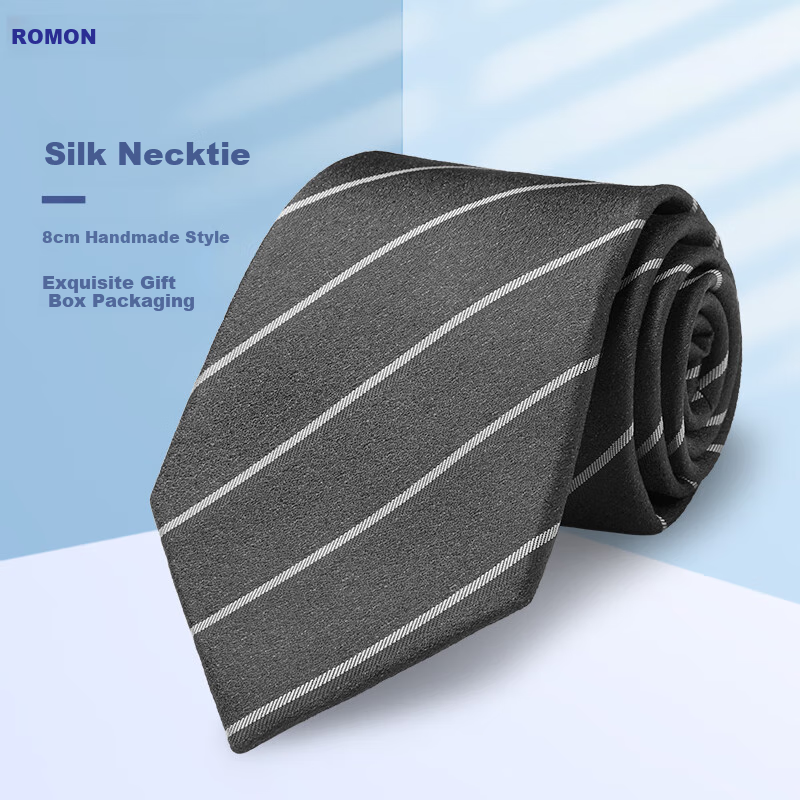 Luomeng Silk Tie for Men, Business Formal Wear, Striped Versatile Style, Suitable for Interviews, Work, Weddings, 8cm Hand-Tied, Gift Box Packaging