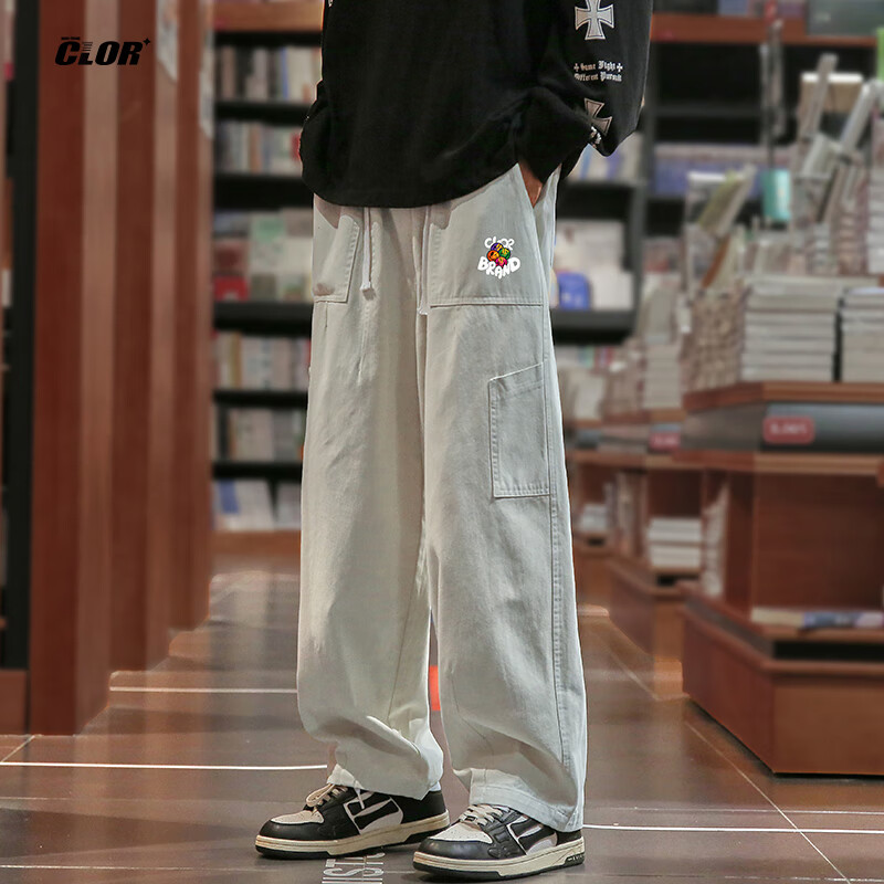 CLOR Casual Pants for Men, Loose Straight-Leg Trousers for Spring And Summer, Trendy Workwear-Style Breathable Pants GL01 Khaki XL