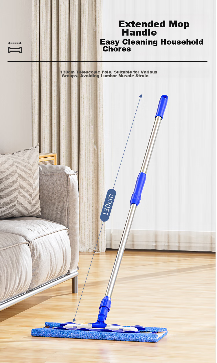 MR.SIGA Flat Mop, 42CM with 2 Cloths, 135CM Stainless Steel Handle, No-Hand Thickened Absorbent Mop Cloth 11