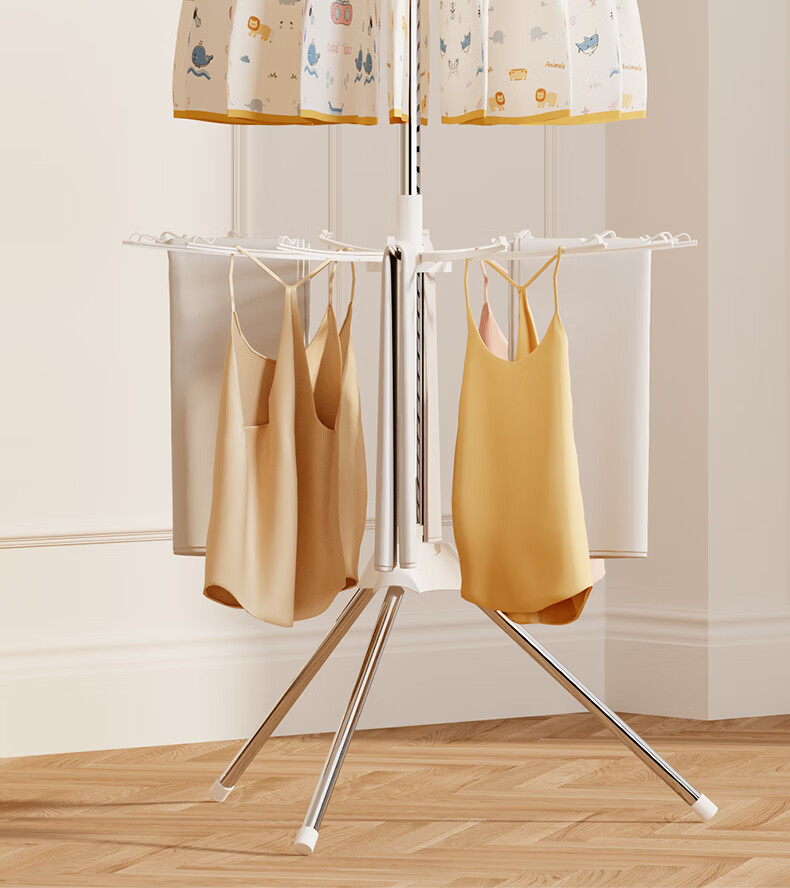 Siwangongli Baby Clothes Drying Rack, Floor-Standing Multifunctional Foldable Towel Hanger, Baby Diaper Hanger with Multiple Hooks, Three-Tier 2
