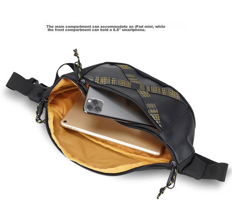 CAT Waist Bag, Lightweight Chest Bag, Crossbody Bag, Phone Pouch, PU Trendy IPad Bag, Outdoor Sports Bag for Men And Women, Black 84050 6