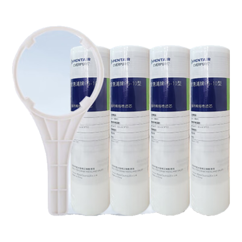 Everpure PP Cotton Filter Cartridge, 4 Pieces, 10 Inches/5 Microns, with Wrench, Universal Water Purifier Filter Element