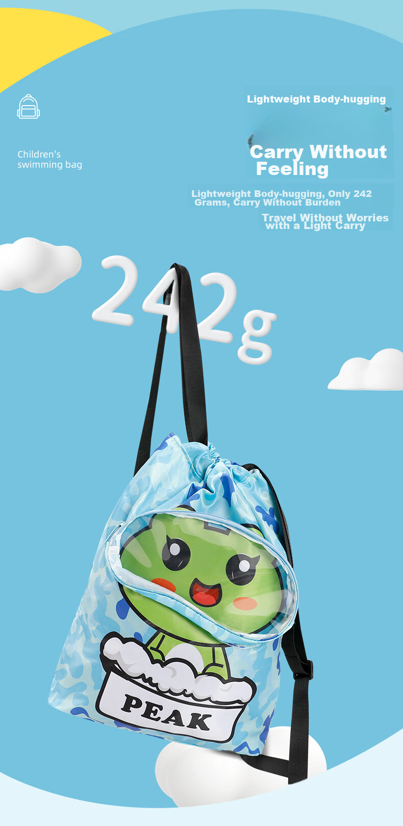 PEAK Children's Dry-Wet Separation Swim Bag, Sports Drawstring Fitness Portable Water-Resistant Storage Bag, Backpack 02 Blue 3