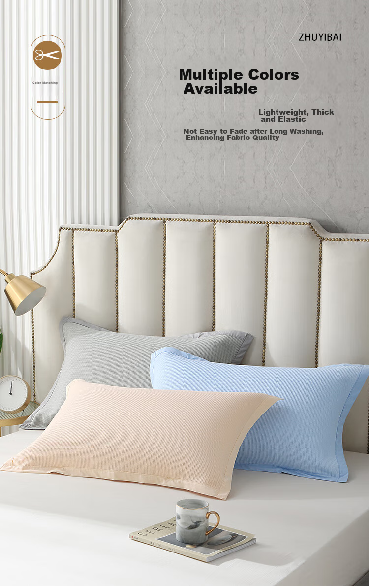 Zhuyibai Pure Cotton Waffle Pillowcase 1 Pair, Gauze Breathable Sweat-Absorbing Adult Pillowcase Non-Slip Fixed Blue 14
