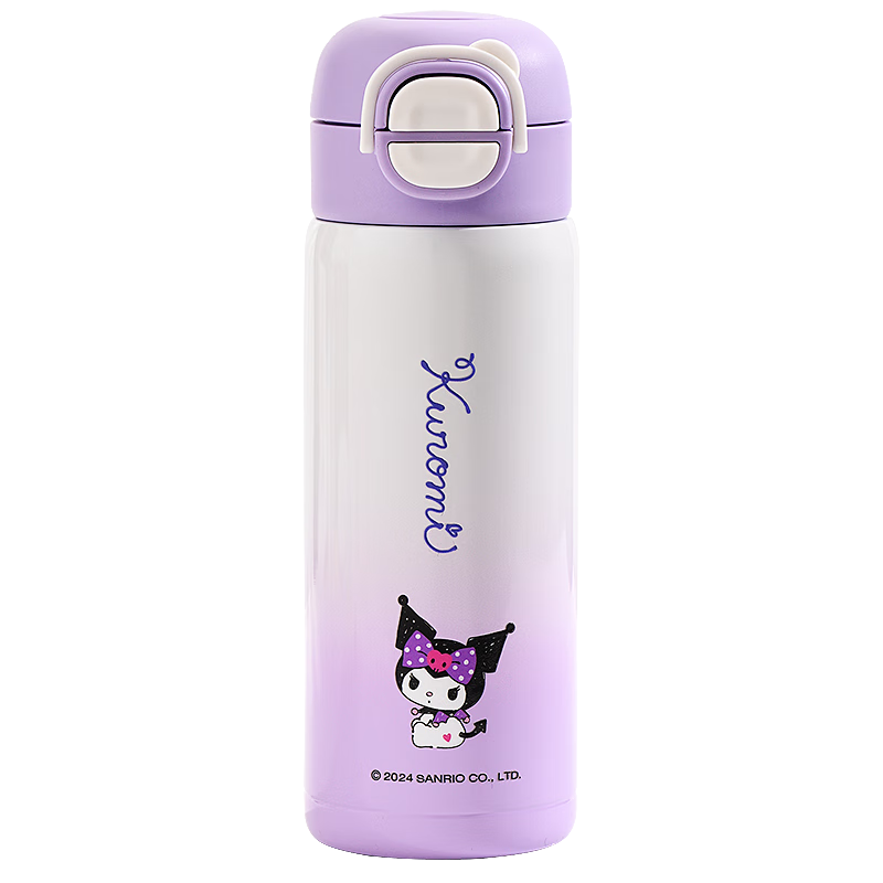 SANRIO Water Bottle, 316 Stainless Steel Insulated Cup, Hot And Cold Cup, 520ML Capacity, Dual-Use Children's Water Bottle, 1483 Kuromi Purple