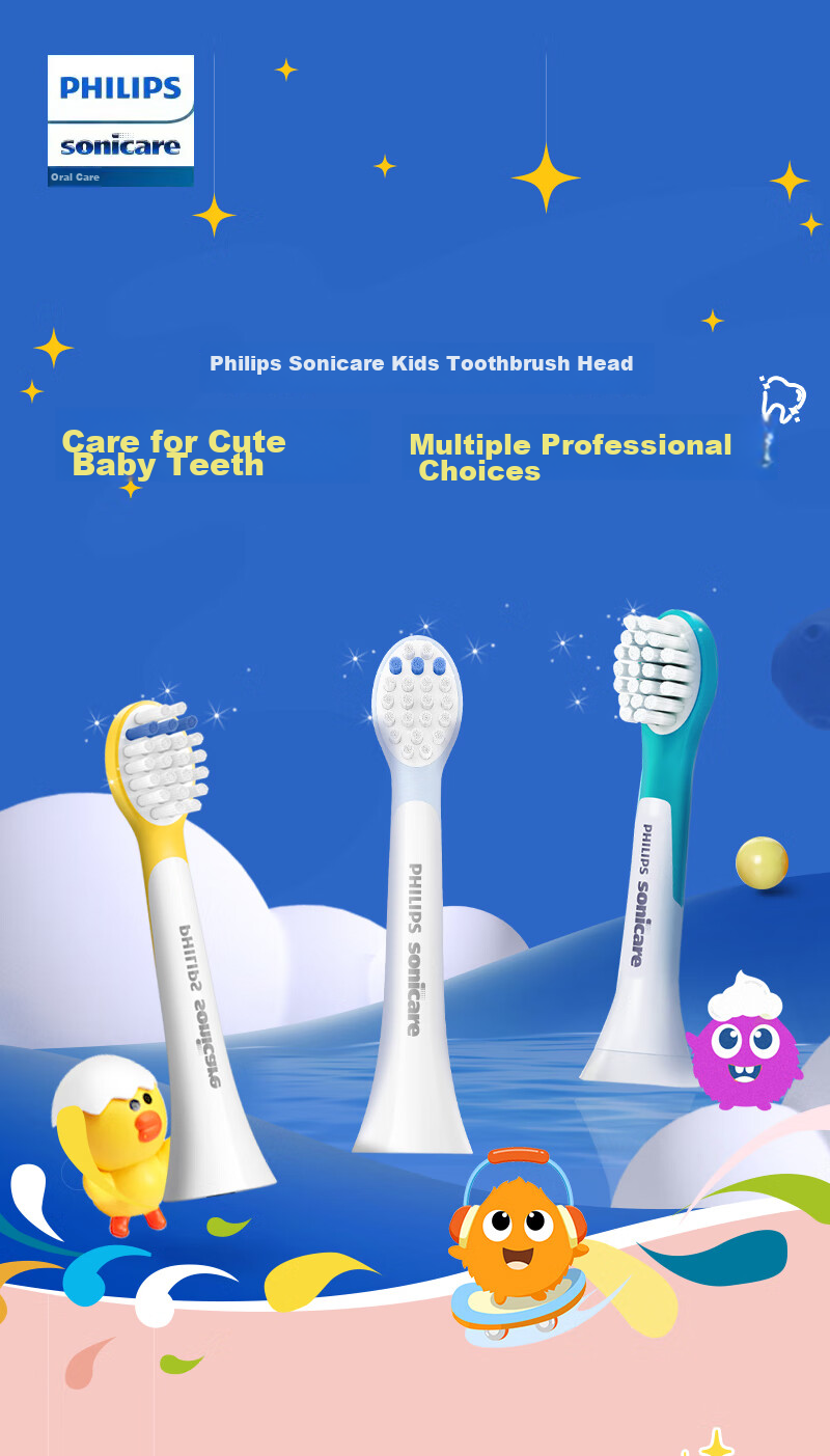 PHILIPS Electric Toothbrush Heads Kids Mini Official Original 2-Pack HX6032/84 Compatible with Little Flying Brush HX5232 HX6322 HX6352 Electric Toothbrush 2