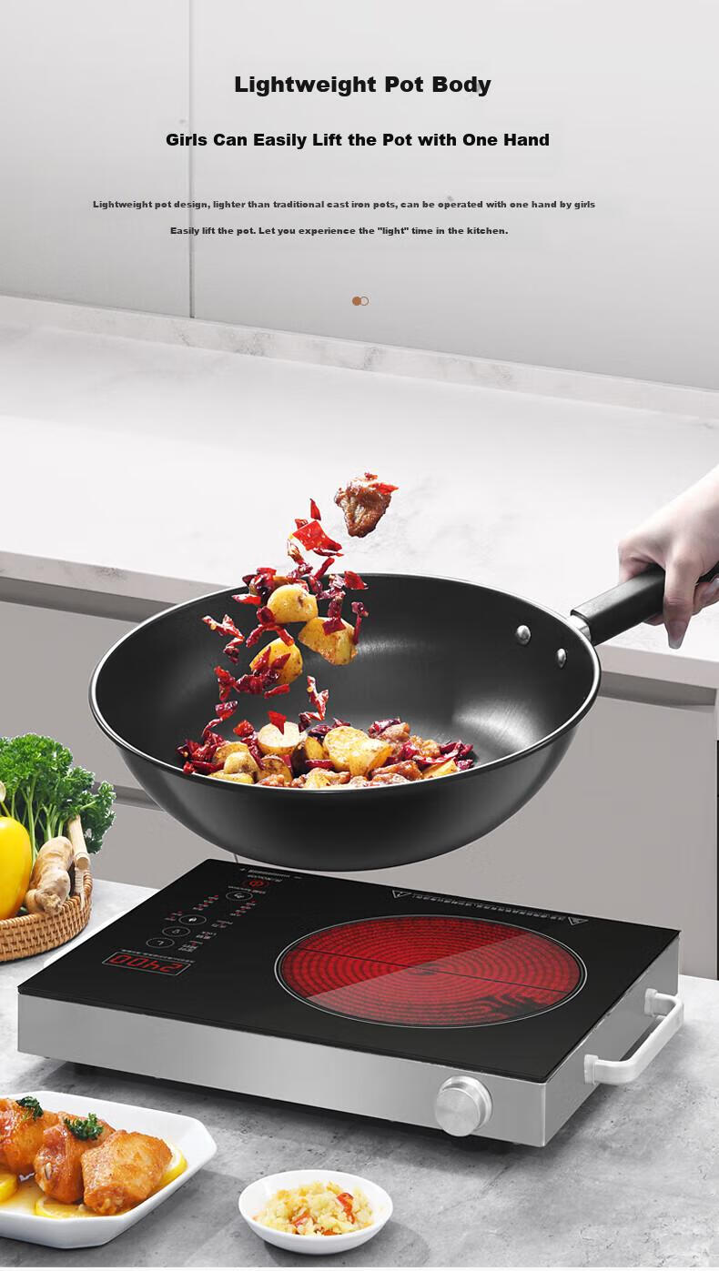 KOBACH Iron Wok without Coating, Low-Smoke Cooking Pan for Home Use, 32cm Jianjiu Series, Compatible with Induction And Gas Stoves 8