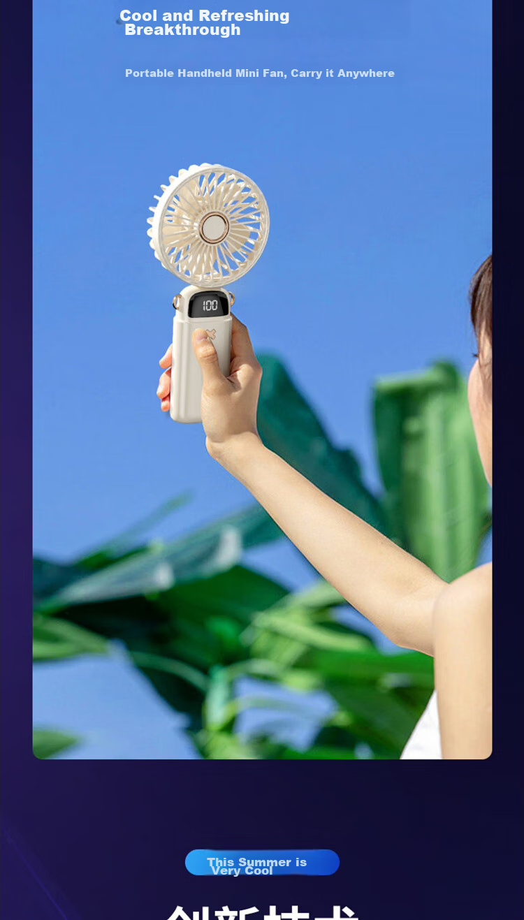 Dipuer Handheld Mini Fan with Foldable Stand, USB Fan for Desktop, Neck-Hanging, Outdoor, Student Dormitory, Office Use, Rechargeable Portable Small Electric Fan, Blue 7