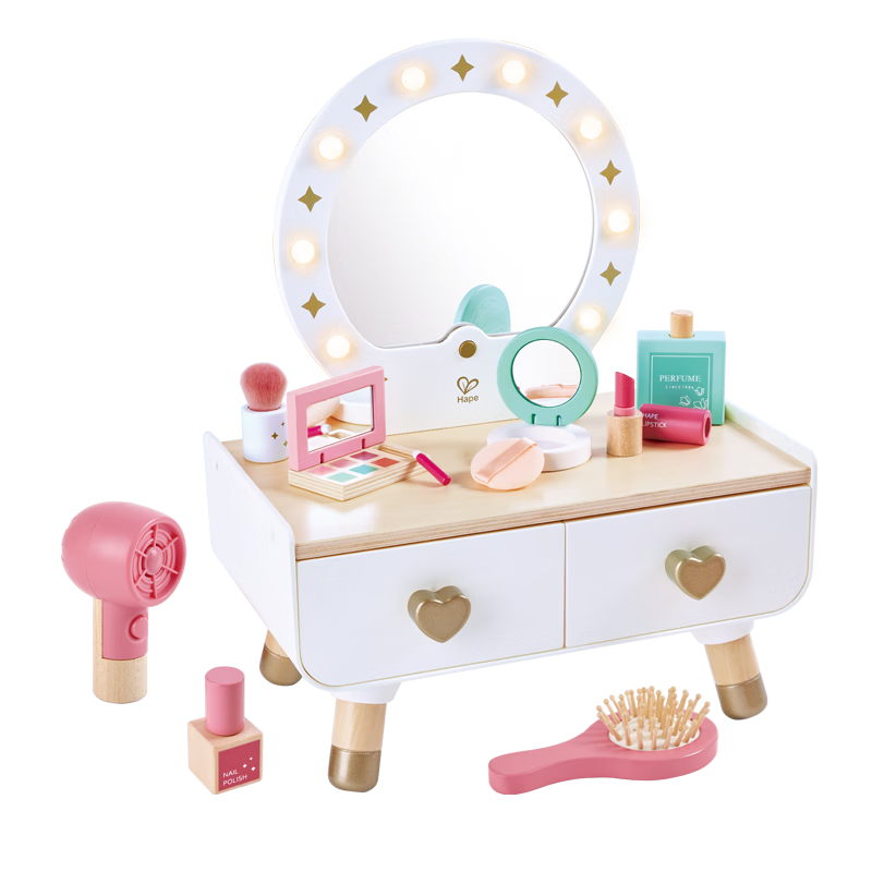 Hape (Germany), Children's Pretend Play Toy, Girl's Birthday Gift, Realistic Hair Dryer, Shiny Dressing Table E3219