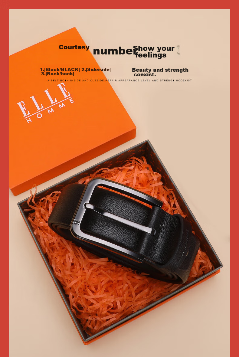 ELLE HOMME Men's Leather Belt with Pin Buckle, Top-Grain Cowhide Casual Trouser Belt for Men, Birthday Gift for Boyfriend 1