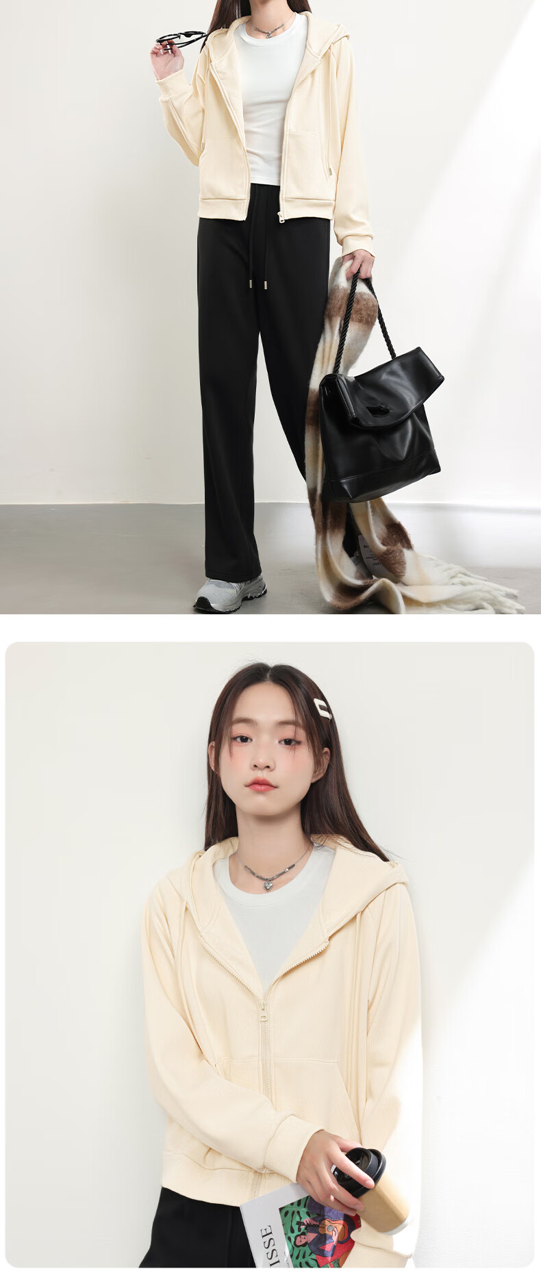 Baleno Short Hooded Cardigan Sweatshirt Jacket for Women, New Spring And Autumn 2026 Style, Petite Size, Casual Lazy Chic Outerwear 1