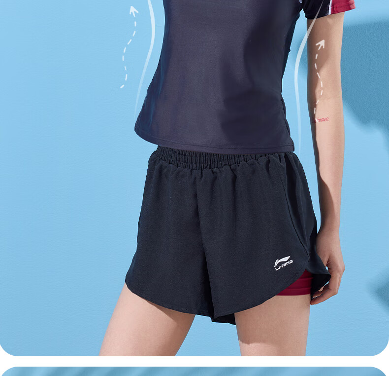 Li-Ning Women's Swimsuit, Sports Casual Fashion Two-Piece Boyshort Swimwear, Tummy Control Slimming Hot Spring Swimwear 482 Black And Red M 5