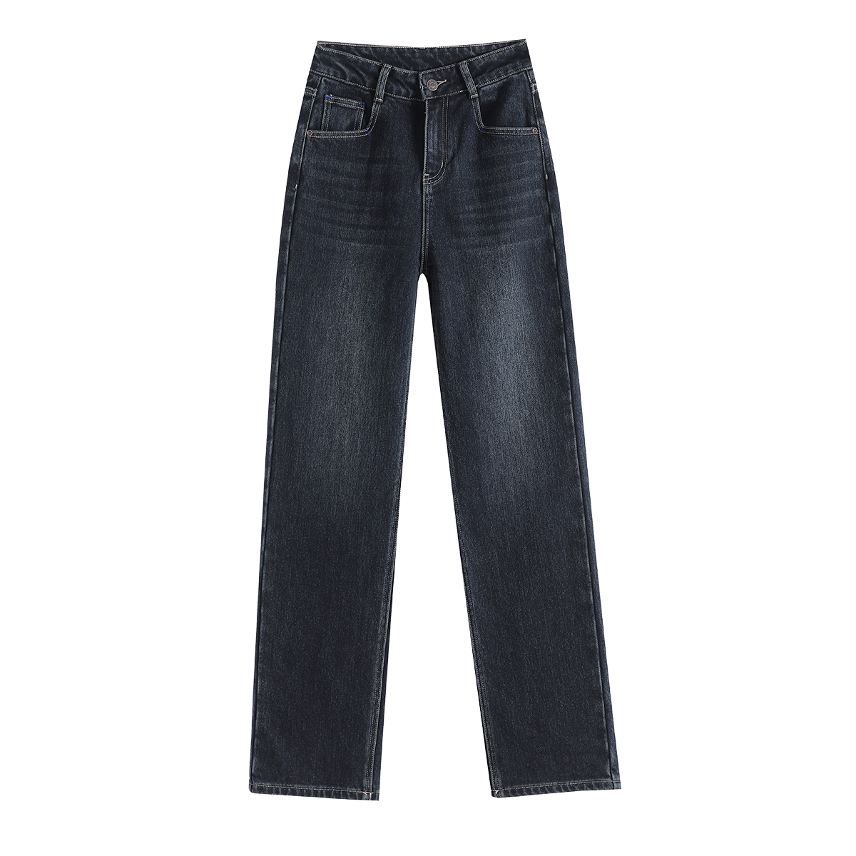 Dme [Fleece-Lined Slim Straight-Leg Pants] Winter Slim Straight-Leg High-Waist Elastic Fleece Wide-Leg Jeans for Wome