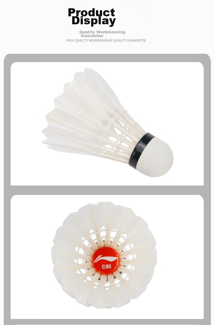Li-Ning Badminton C80 New Packaging Duck Feather Shuttlecocks for Training And Competition, Durable, Stable Flight, One Tube of 12, Speed 77 6