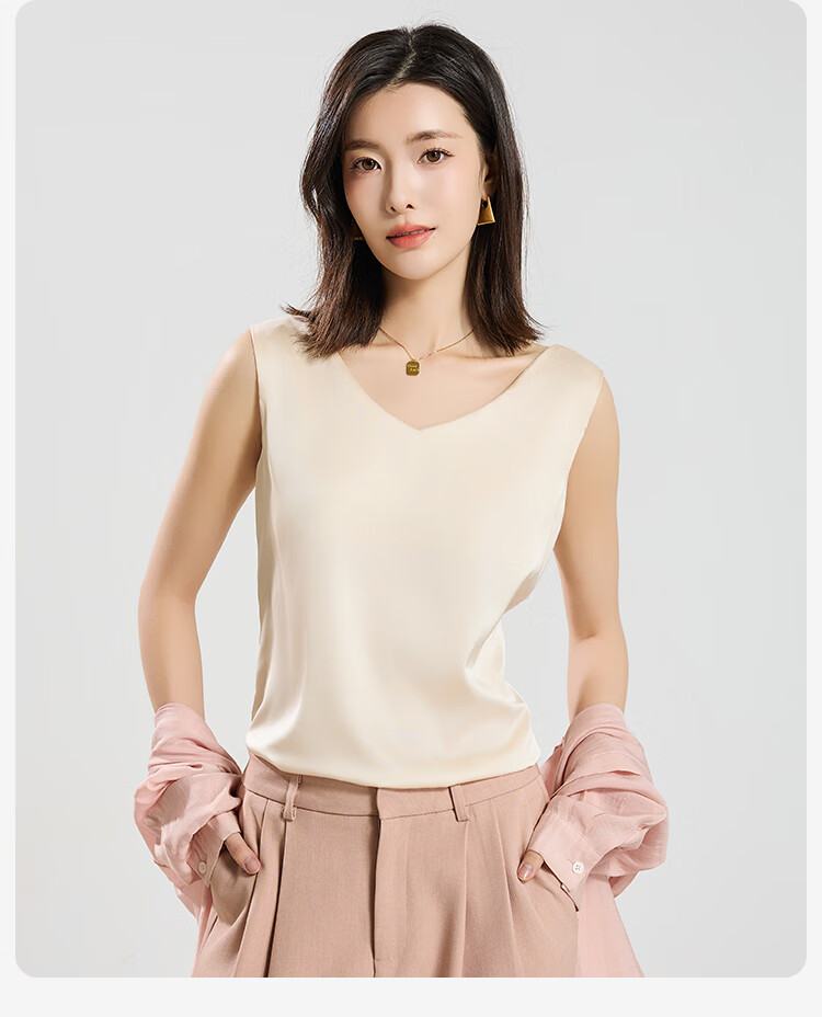 Dushiliren Women's Champagne-Colored Backless Camisole, Faux Silk Top, Spring And Summer Satin Slim-Fit Blazer, Inner Wear, Seamless Undershirt 2