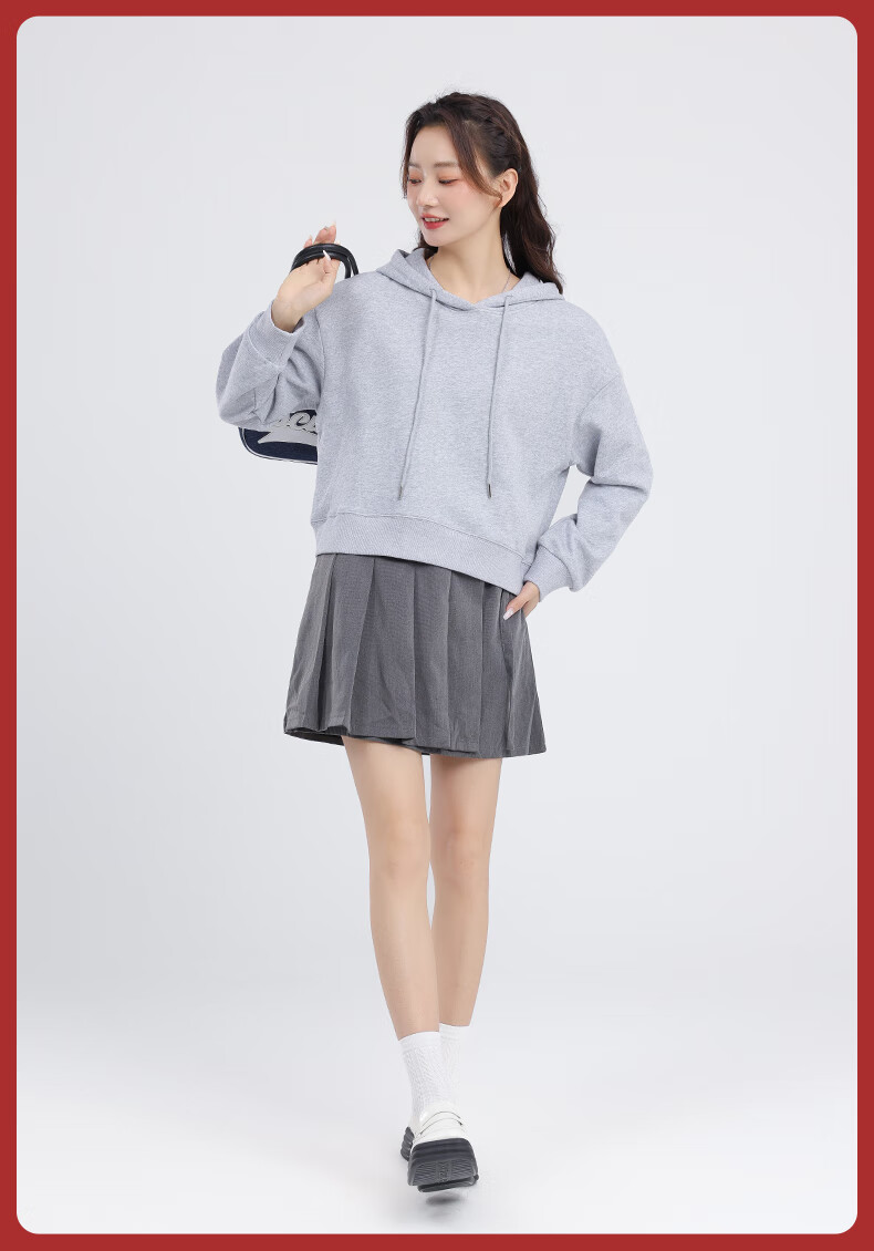 MJ STYLE Short Hoodie for Women, Spring And Autumn 2026, Loose Casual Versatile Heightening Slimming Top, Sweet Style for Petite Figures 12