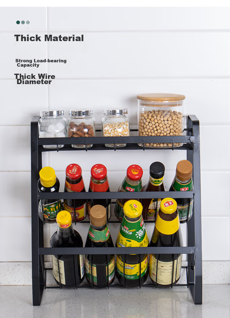 Ourunzhe Kitchen Storage Rack, Countertop Oil Bottle Holder, Spice Rack, Condiment Organizer, No Drilling Required, Desktop Storage Shelf, Slanted Design, 3-Tier 13