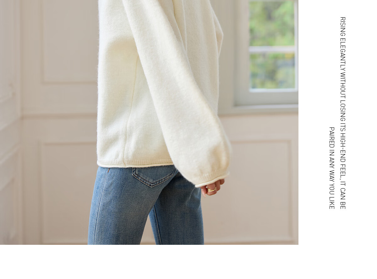 She Enjoy Knitwear Women's Solid Color Rolled Edge Raglan Sleeve Sweater Loose Fit Lantern Sleeve Round Neck Knit Top T51Z018 20