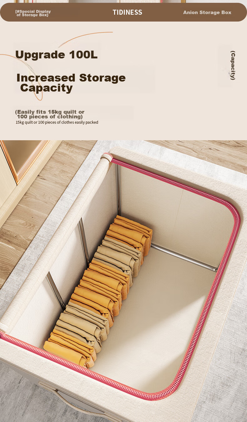 Bangnimeijia Foldable Large Cotton Quilt Storage Box for Bedroom, Collapsible Clothes Organizer 3