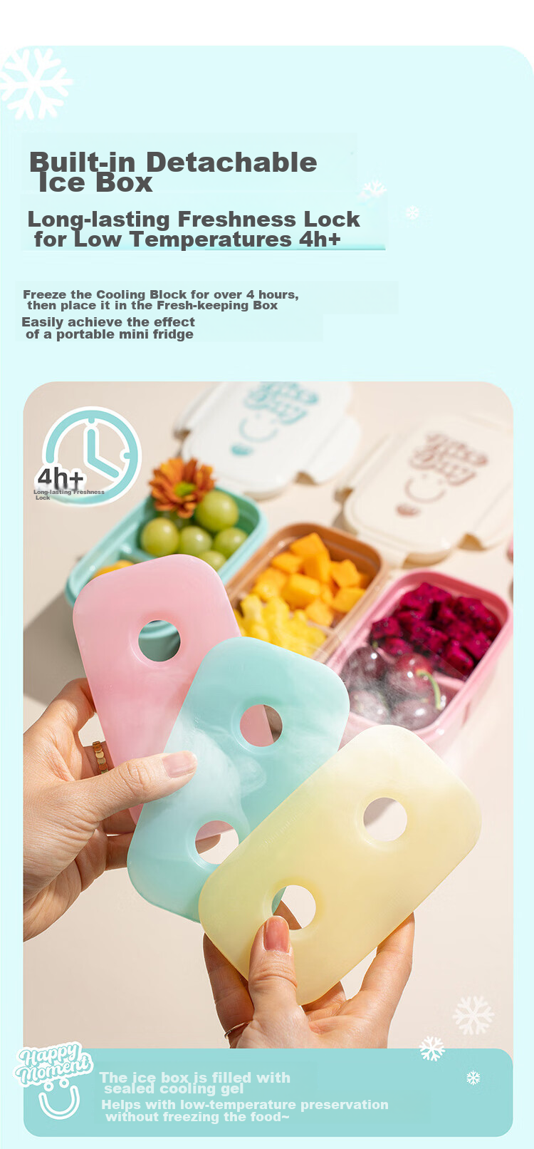 Easy Your Home Fruit Box with 2 Compartments, Food-Grade Insulated Lunch Box for Camping And Picnics, Small Lunch Container for Elementary Students 4
