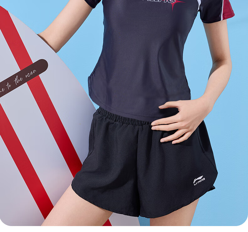 Li-Ning Women's Swimsuit, Sports Casual Fashion Two-Piece Boyshort Swimwear, Tummy Control Slimming Hot Spring Swimwear 482 Black And Red M 2