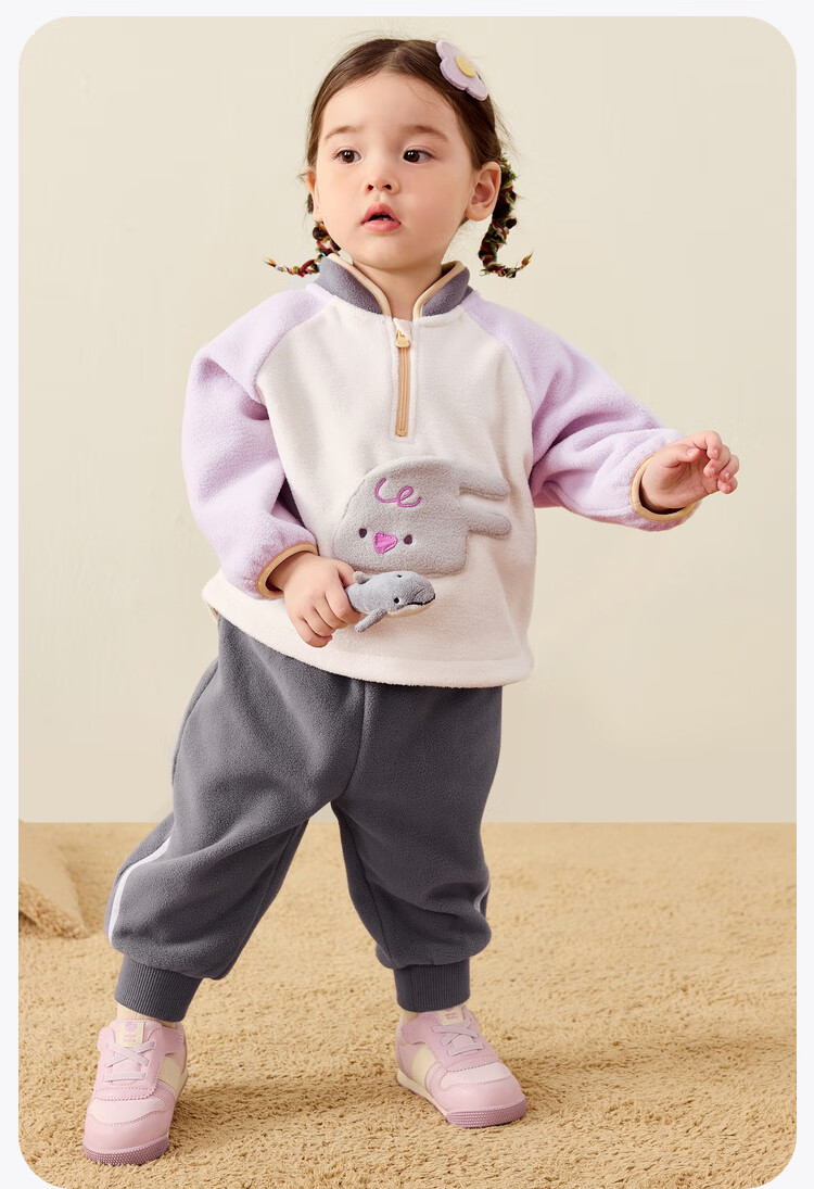 Minibala [Clean Electric Fleece] Warm Anti-Static Fleece Sweatshirt And Pants for Boys And Girls, Cute Baby Hoodie And Long Pants 7