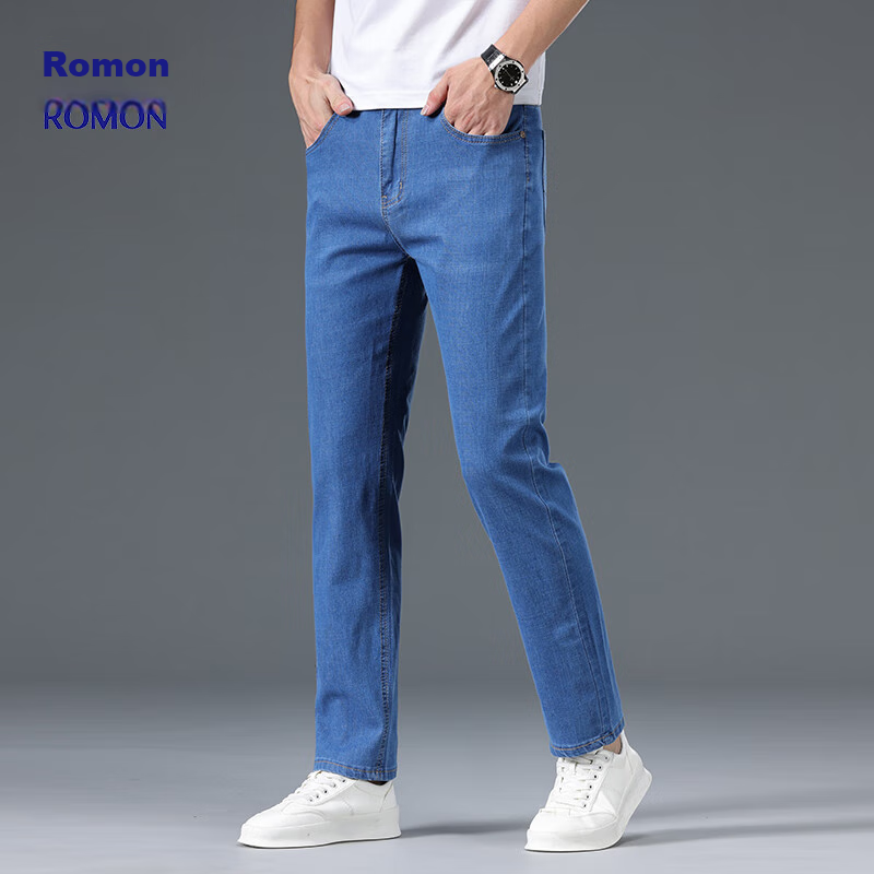 Джинсы ROMON мужские, осенние, хлопковые, эластичные, свободные, прямые, повседневные, спортивные, карго, арт. 807, светло-синие, размер 35