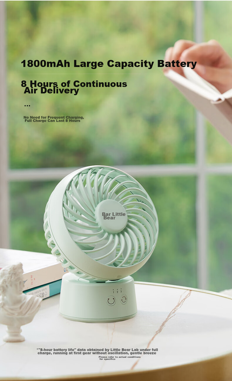 Bear Electric Fan, Small Desk Fan for Office, Mini Portable USB Rechargeable Fan, Dorm-Specific Desktop Fan Companion DFS-C09L8 6