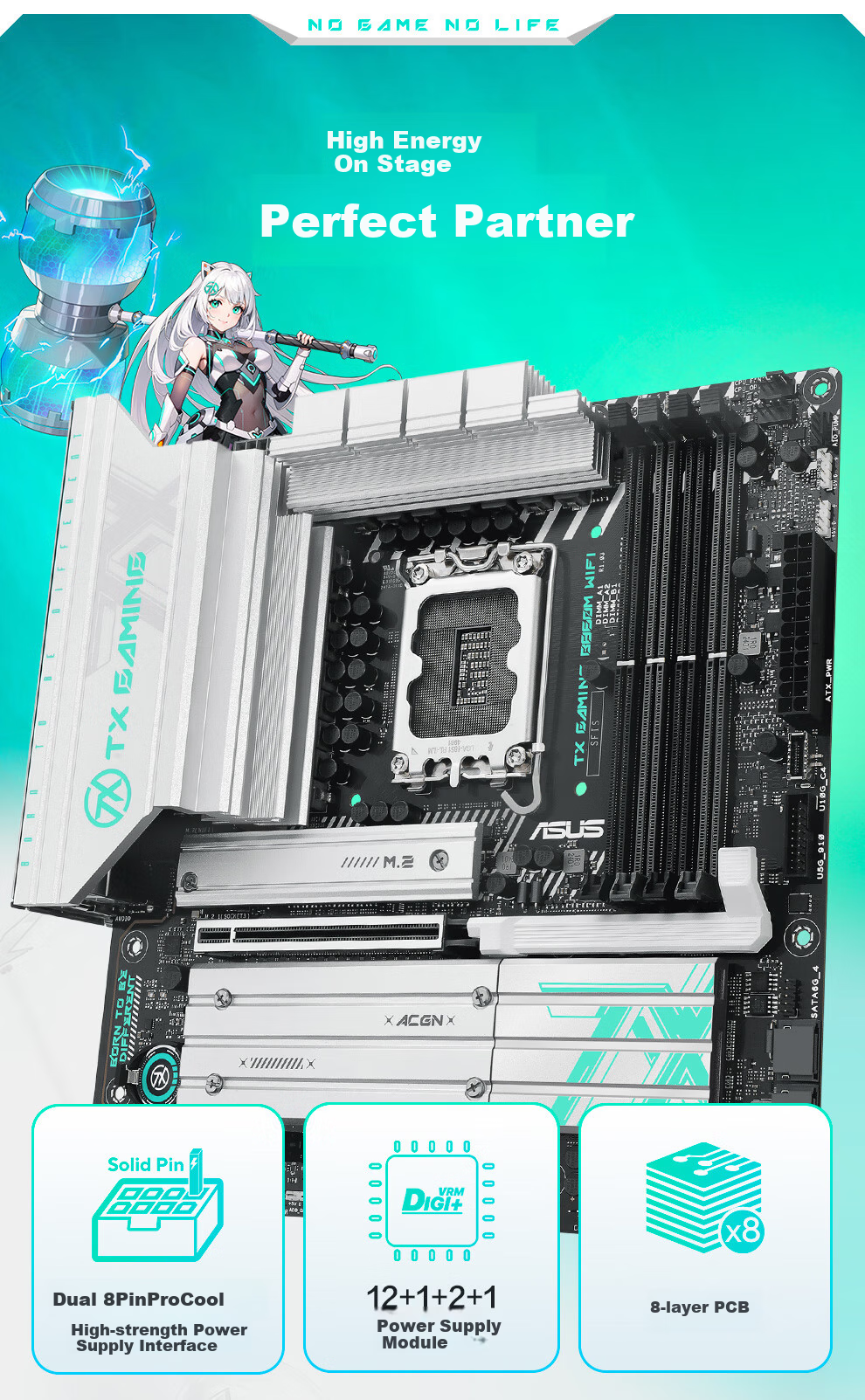ASUS TX GAMING B860M WIFI Motherboard, Supports CPU 270K/265K/245K (Intel B860/LGA 1851) 7