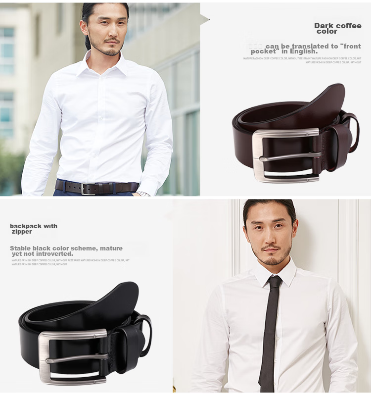 Cattlesboss Men's Genuine Leather Belt with Pin Buckle, Top-Grain Cowhide Waistband 1253 Gift for Dad, Dark Brown, 120cm 4