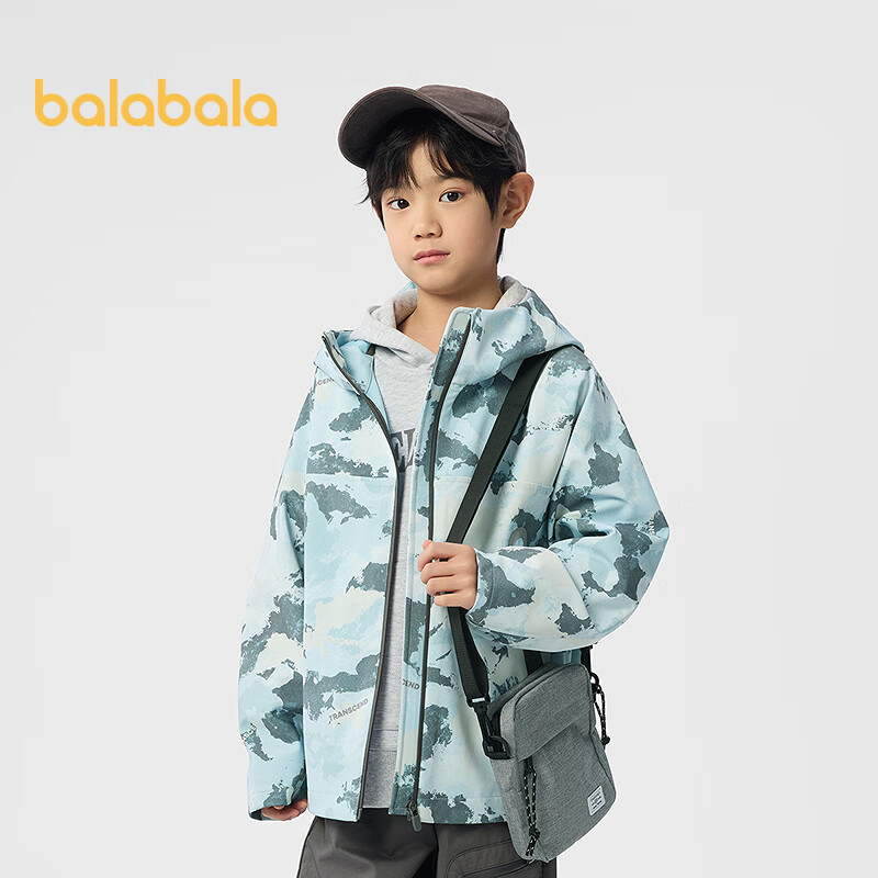 BALABALA Boys' Outerwear, Children's Soft Shell Jacket, Spring Coat, Hooded Camouflage Windproof And Water-Resistant
