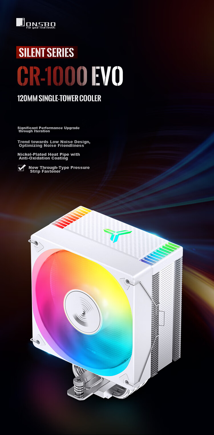 JONSBO CR-1000EVO ARGB Edition White Model CPU Air Cooler (Nickel-Plated 4 Heat Pipes/ARGB Sync/PWM Fan/Multi-Platform/Thermal Paste Included) 4