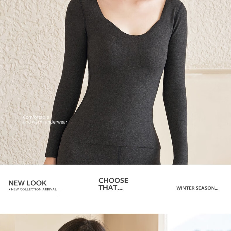 Urban Beauty Women's Thermal Underwear Set Autumn Top and Bottom Winter Cashmere Silk Seagull Collar Fleece Thickened Derong Heating Set 26