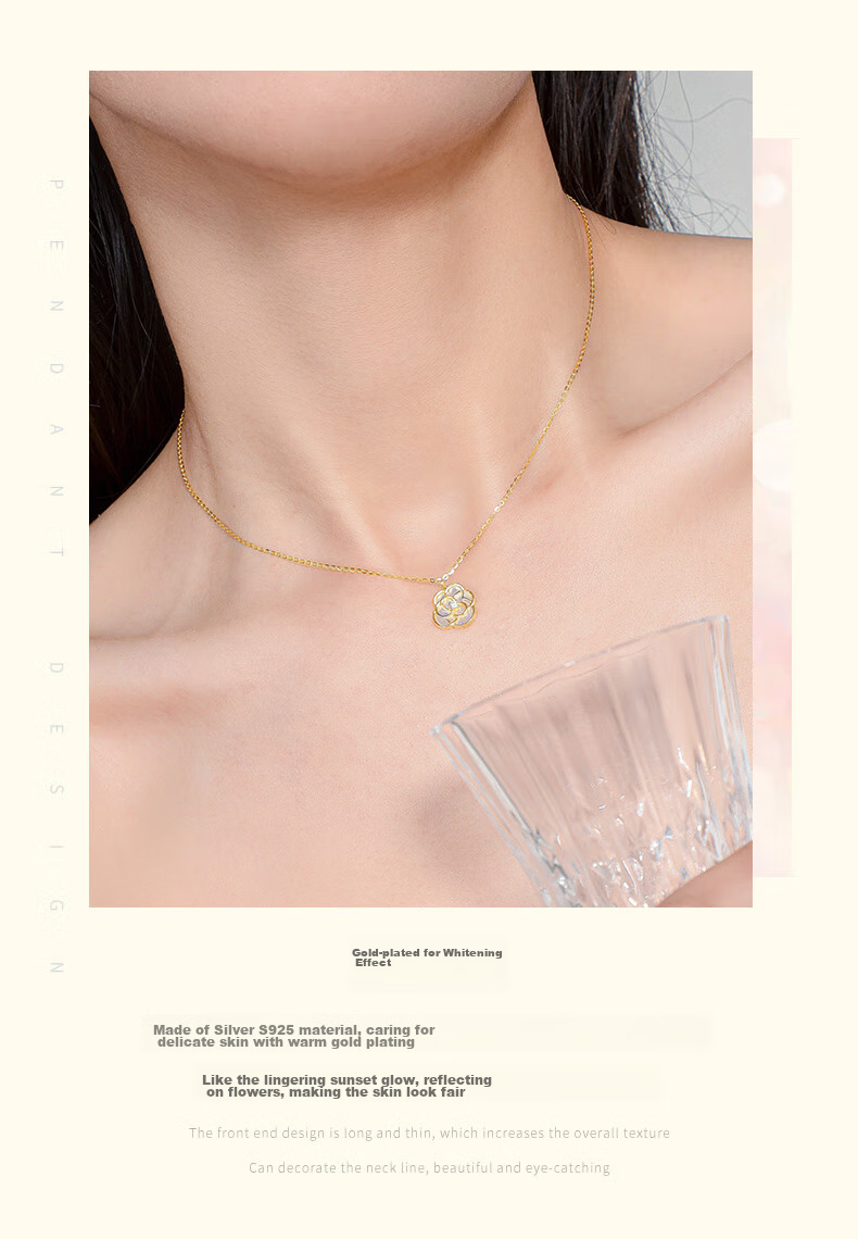 CHOW TAI SENG Camellia Shell Necklace, Niche Luxury Design, Elegant Chanel-Style, Birthday Gift for Girlfriend 5