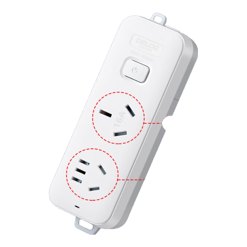 DELIXI 16A High-Power Air Conditioner Socket, 3C Certified, with Switch Power Strip/power Bar/power Board/cord, 2-Outlet Master Control Wireless