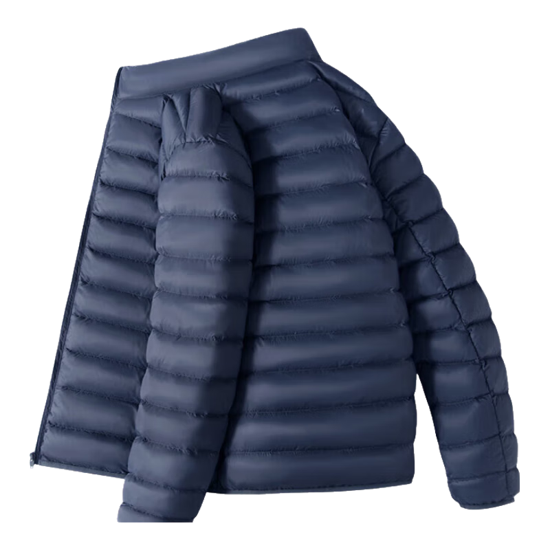 GENIOLAMODE Lightweight down Jacket for Men, Winter Short Style Stand Collar, White Duck Down Youth Fashion Warm Coat, Navy Blue, 2XL