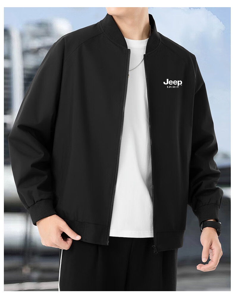 JEEP SPIRIT Men's Jacket, Spring And Autumn Simple Solid Color Baseball Collar Coat Casual Wear, Black, XL 7