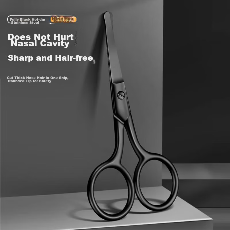 Xiaotianlai Nose Hair Trimmer Set, Men's Round Head Stainless Steel Nose Hair Removal Tool, Manual Small Scissors for Cleaning Nasal Cavity