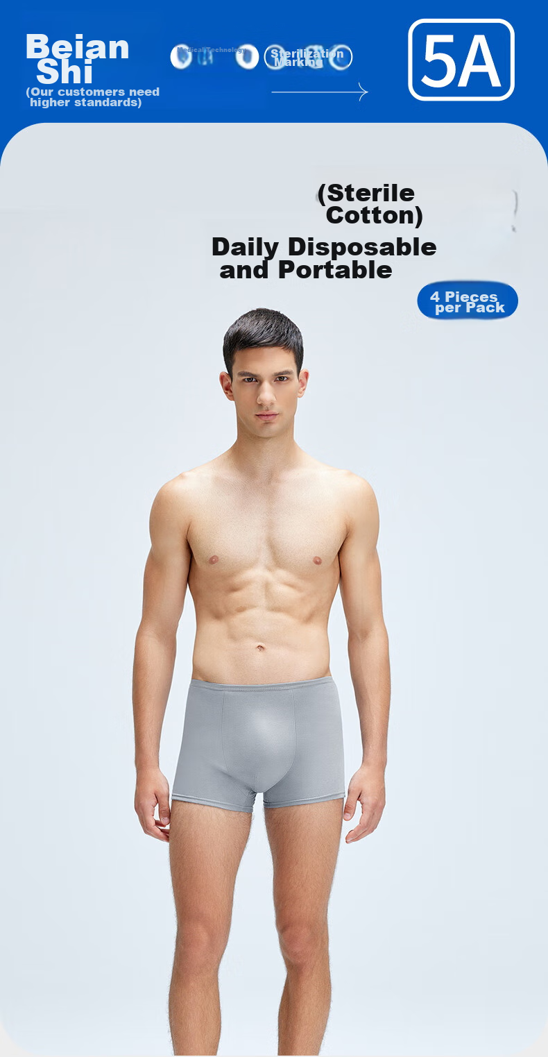 Briars Disposable Men's Boxer Briefs, Pure Cotton [6 Boxes 24 Pieces], Large Size, Sterile, No-Wash, Men's Gray XXL 1