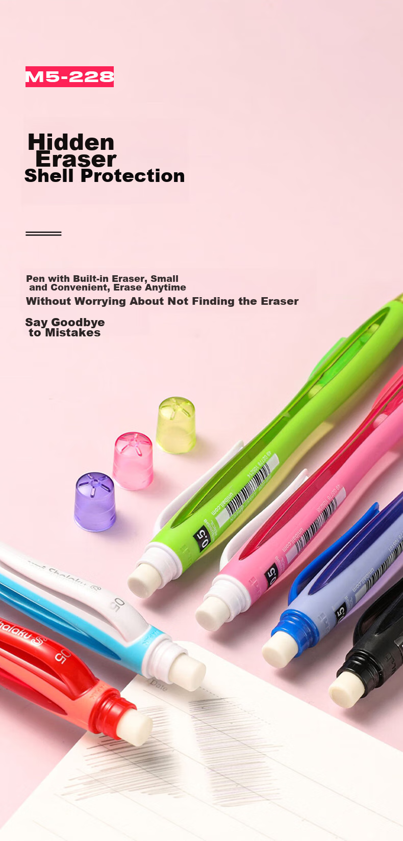 Mitsubishi (Uni) Student Mechanical Pencil M5-228 with Side Button for Lead Extraction, Eraser Included, Light Blue, Single Pack 2