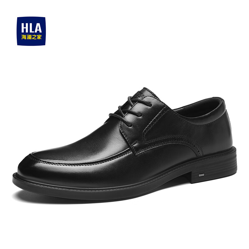 HLA Men's Leather Shoes, Top Grain Cowhide, Lace-Up Formal Business Casual Shoes for Men, T269 Black Size 44
