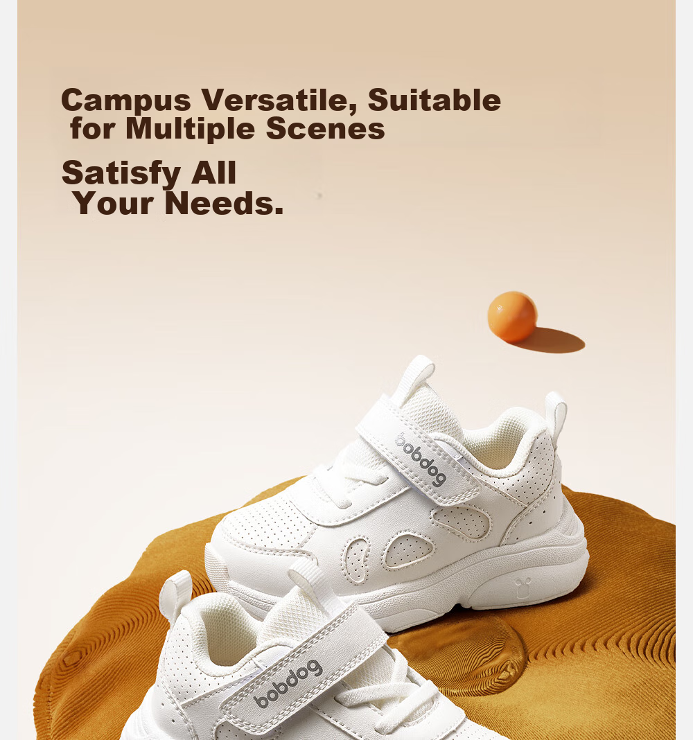 BOBDOG Children's Shoes, Toddler Walking Shoes for Boys And Girls, Spring And Autumn Versatile School White Shoes, Sneakers, Academy White, Size 24 3