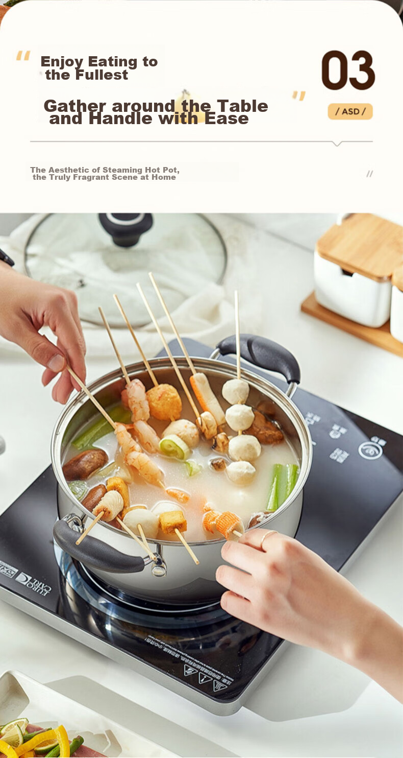 ASD Soup Pot, 304 Stainless Steel Steaming Pot, Thickened Bottom Stew Pot, Milk Pot, 24CM, Compatible with Gas And Induction Stoves, B1 10